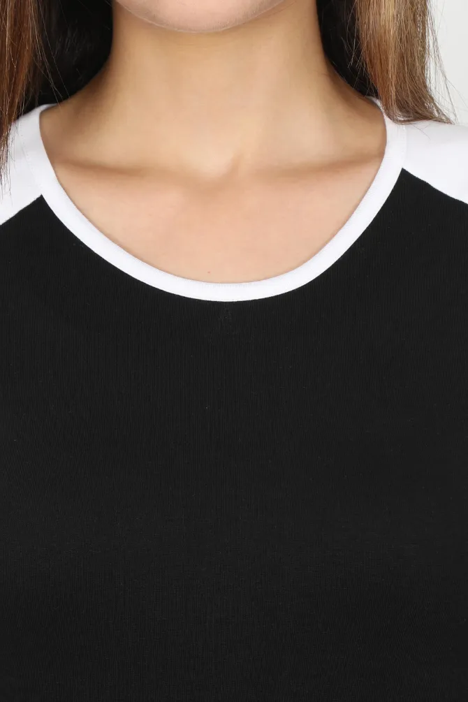 White Black Raglan Sleeve T-shirt for women
