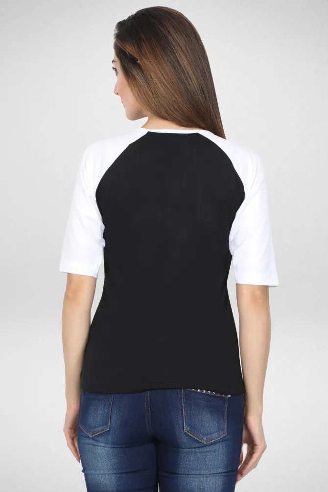 White Black Raglan Sleeve T-shirt for women