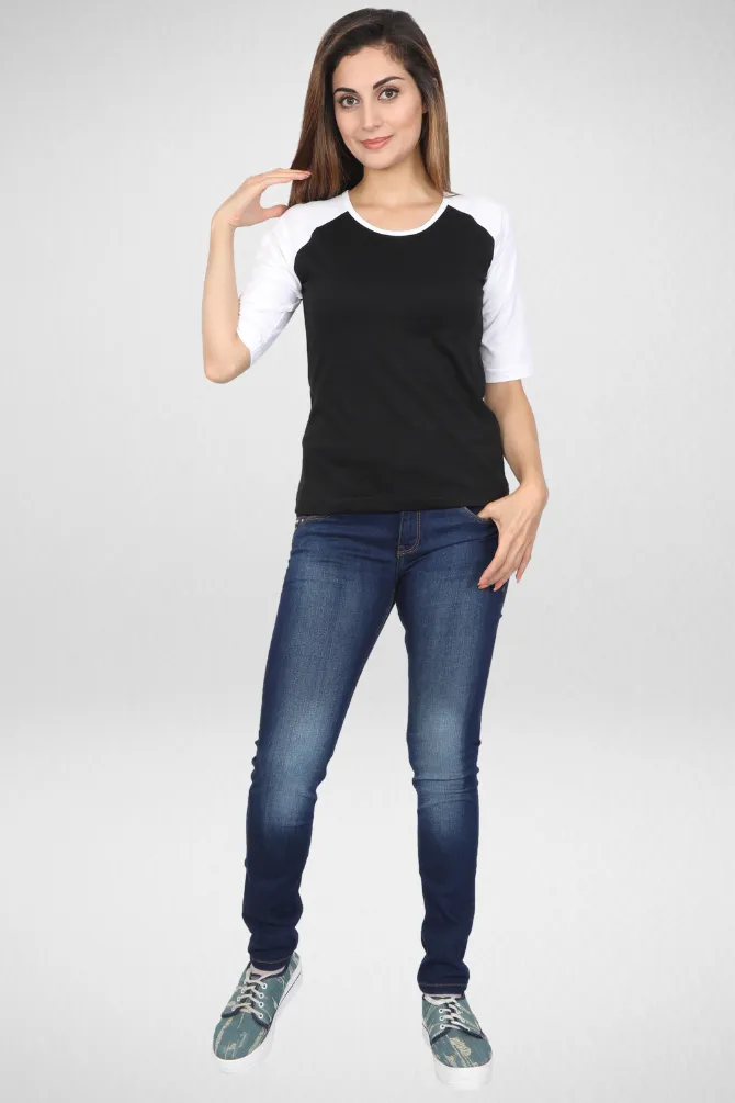 White Black Raglan Sleeve T-shirt for women