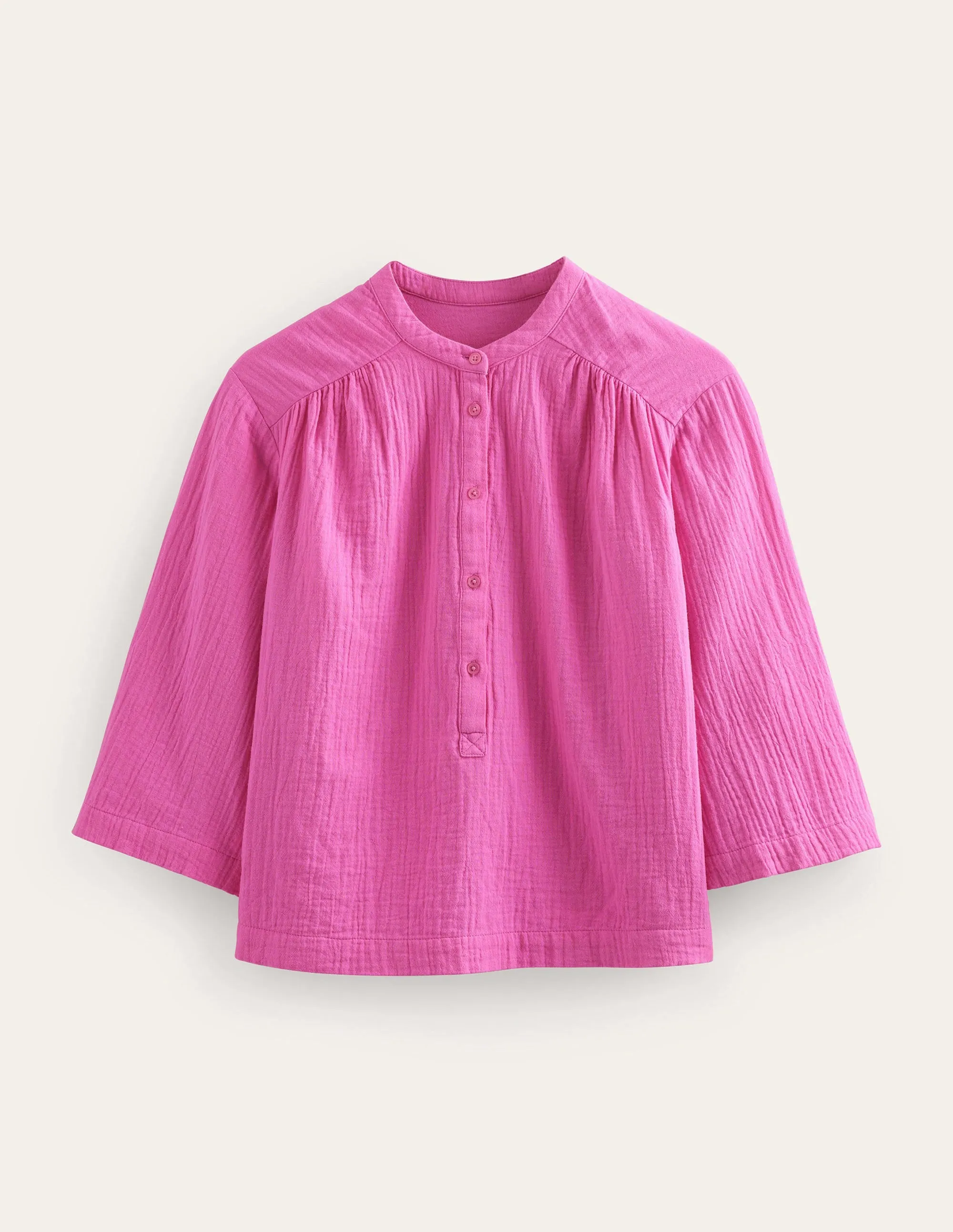 Wide Sleeve Cheesecloth Top-Festival Pink