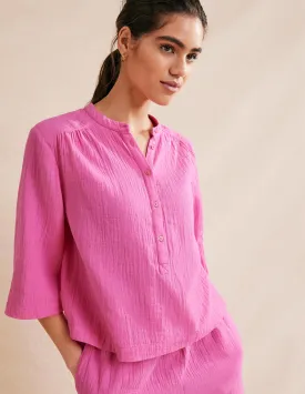 Wide Sleeve Cheesecloth Top-Festival Pink