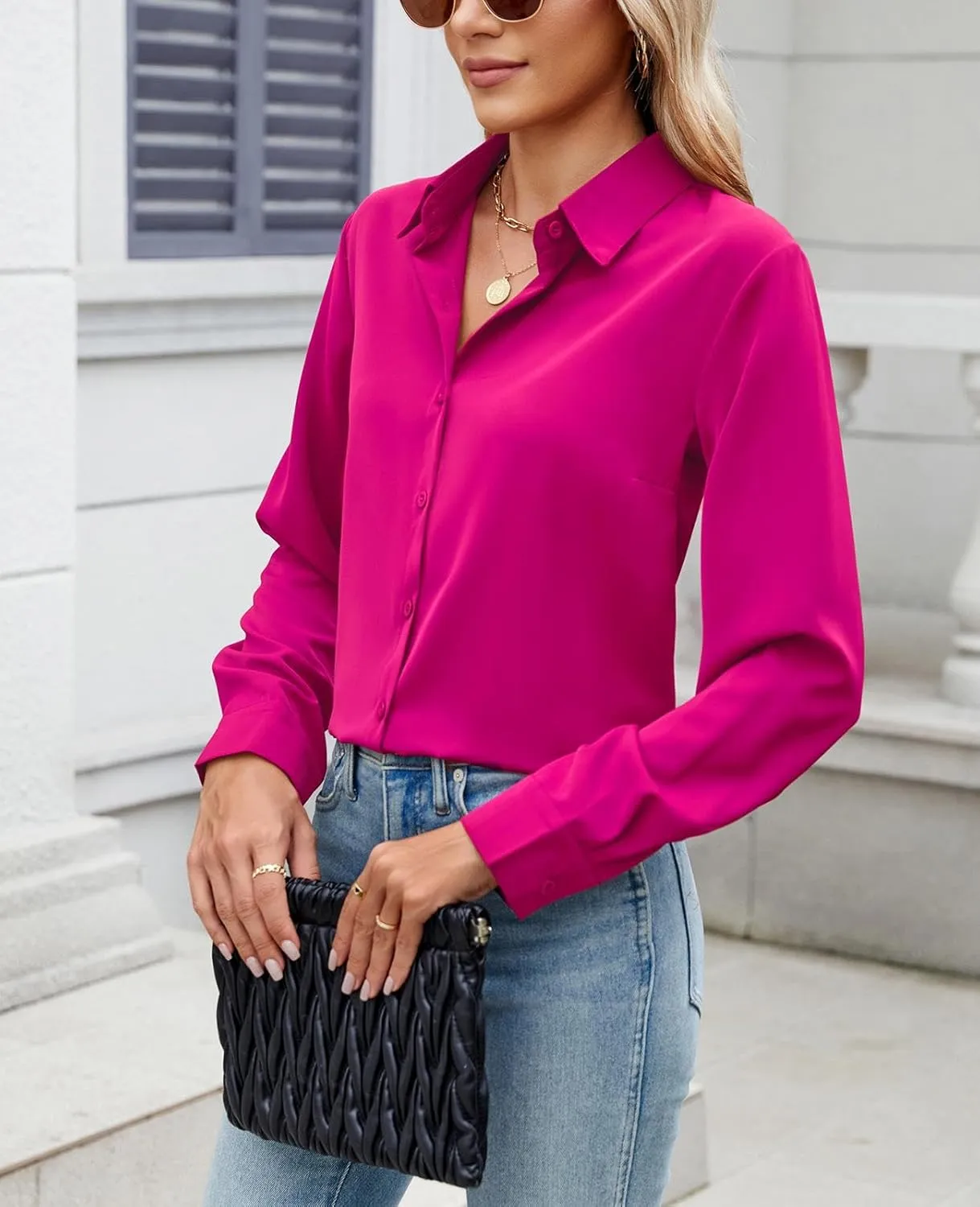 Womens Long Sleeve Button Down Shirt Ultra-Soft Stretch Wrinkle-Free Work Casual Business Office Blouse