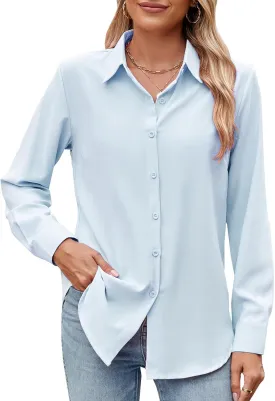Womens Long Sleeve Button Down Shirt Ultra-Soft Stretch Wrinkle-Free Work Casual Business Office Blouse