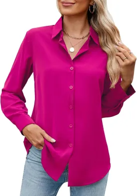Womens Long Sleeve Button Down Shirt Ultra-Soft Stretch Wrinkle-Free Work Casual Business Office Blouse