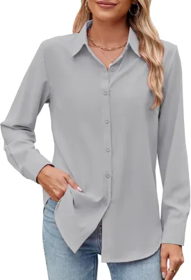 Womens Long Sleeve Button Down Shirt Ultra-Soft Stretch Wrinkle-Free Work Casual Business Office Blouse
