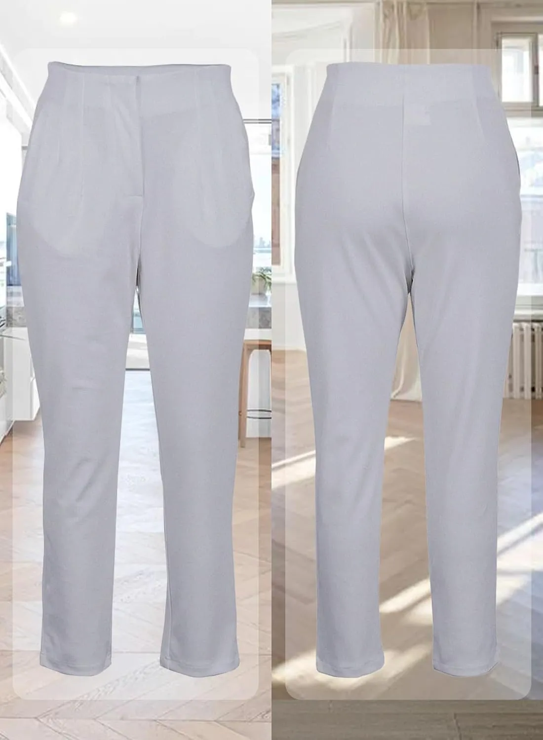 Womens Stretchy High Waisted Pants Trendy Pleated Business Work Trousers with Pockets Straight Leg Dress Pant