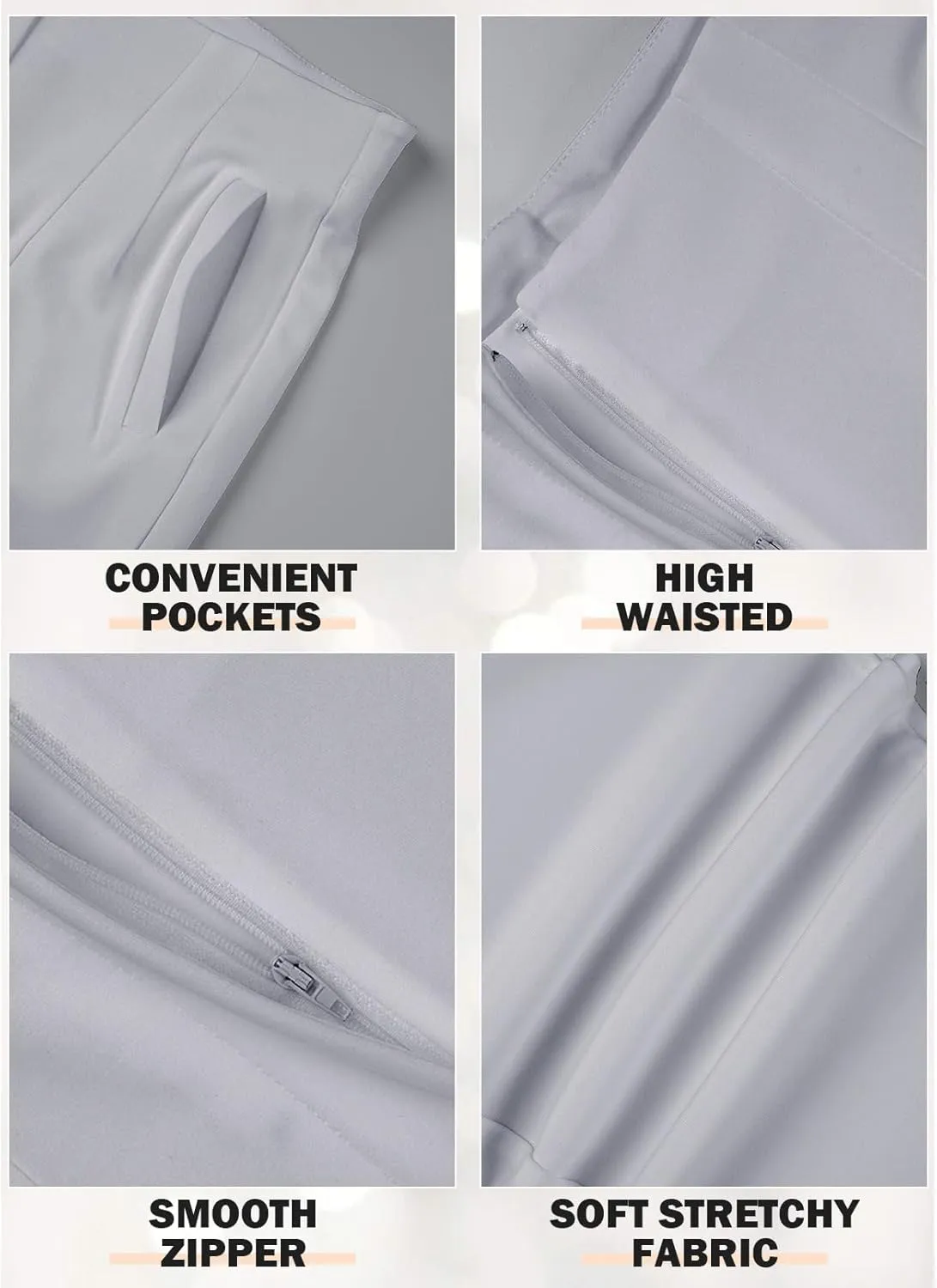 Womens Stretchy High Waisted Pants Trendy Pleated Business Work Trousers with Pockets Straight Leg Dress Pant