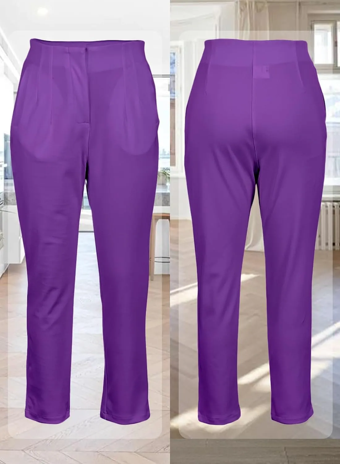 Womens Stretchy High Waisted Pants Trendy Pleated Business Work Trousers with Pockets Straight Leg Dress Pant