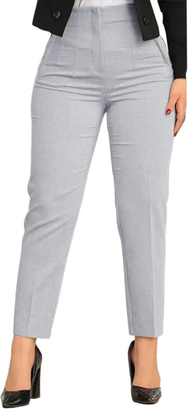 Womens Stretchy High Waisted Pants Trendy Pleated Business Work Trousers with Pockets Straight Leg Dress Pant