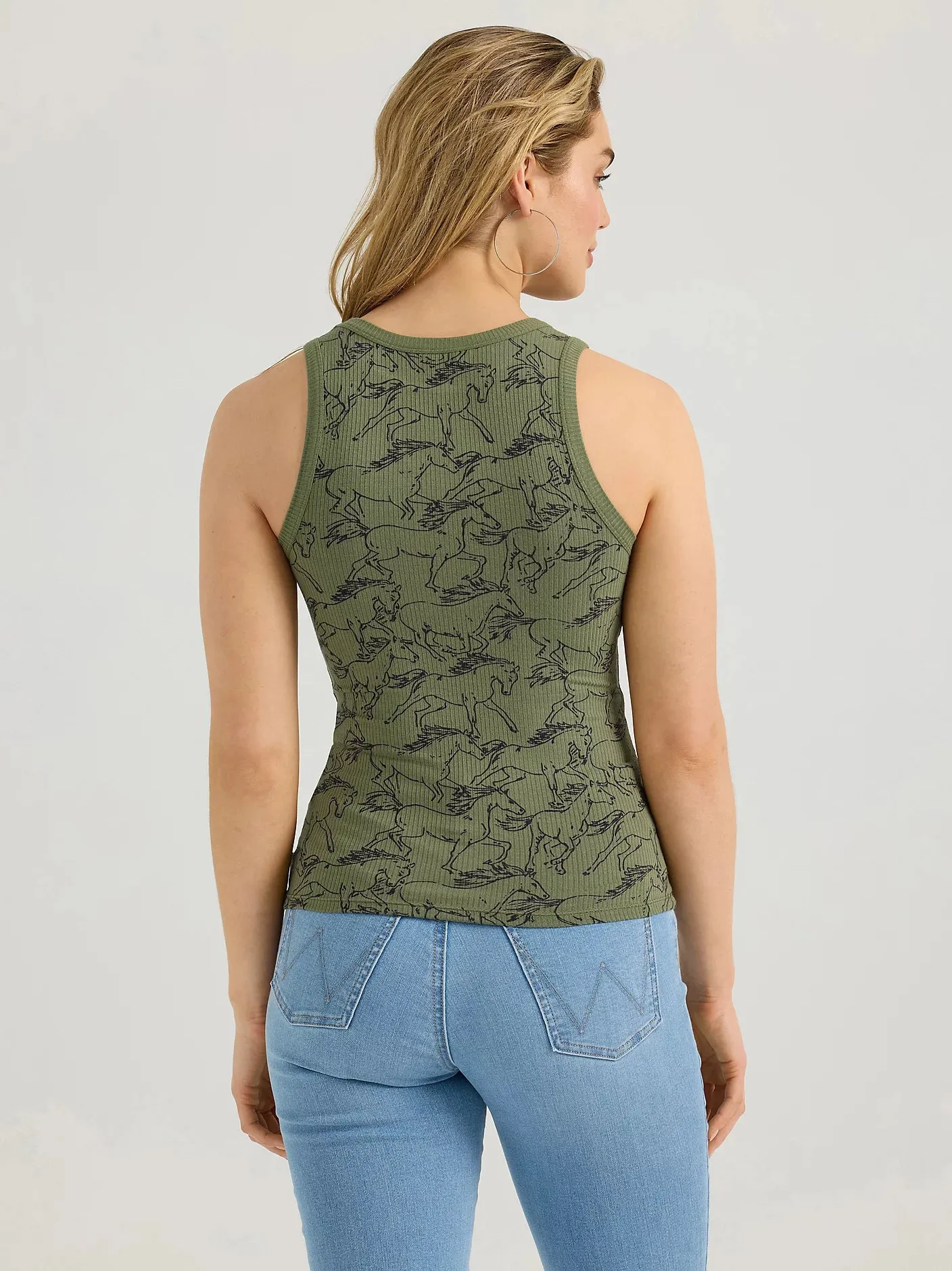 Wrangler Women's Printed Slim Goddess Tank Olive Green 112361137